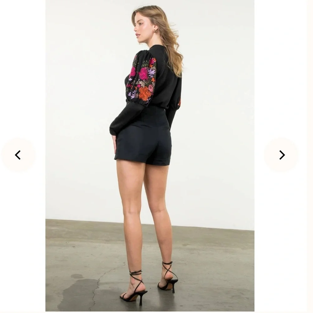 THML Black Blouse with Vibrant Embroidered Sleeves - Picture 6 of 8